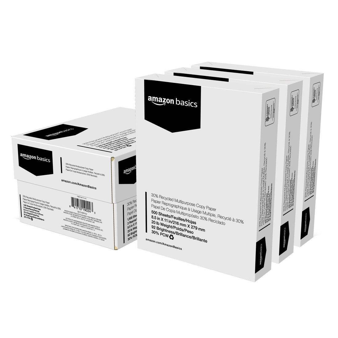 Amazon Basics 30% Recycled Multipurpose Copy Printer Paper, 8.5" x 11", 3 Reams, 1500 Count (Sheets), White - PCTechSupply.com