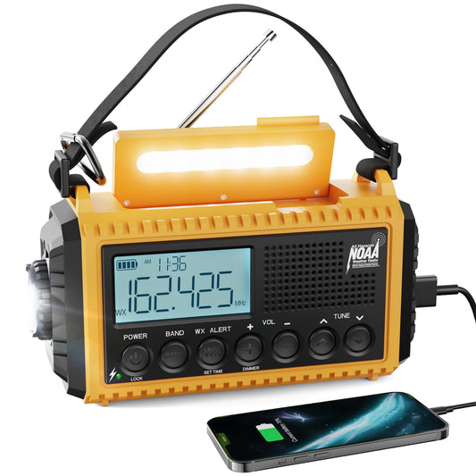 Raynic Emergency Radio, 5000mAh/18500mWh Weather Radio, Solar Hand Crank Radio with AM/FM/SW/NOAA Alert, Cell Phone Charger,