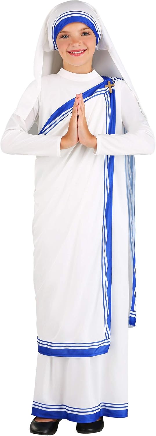 Mother Teresa Outfit for Girls, Catholic Nun, Sari Dress, Saint Costume for Halloween & Dress-Up