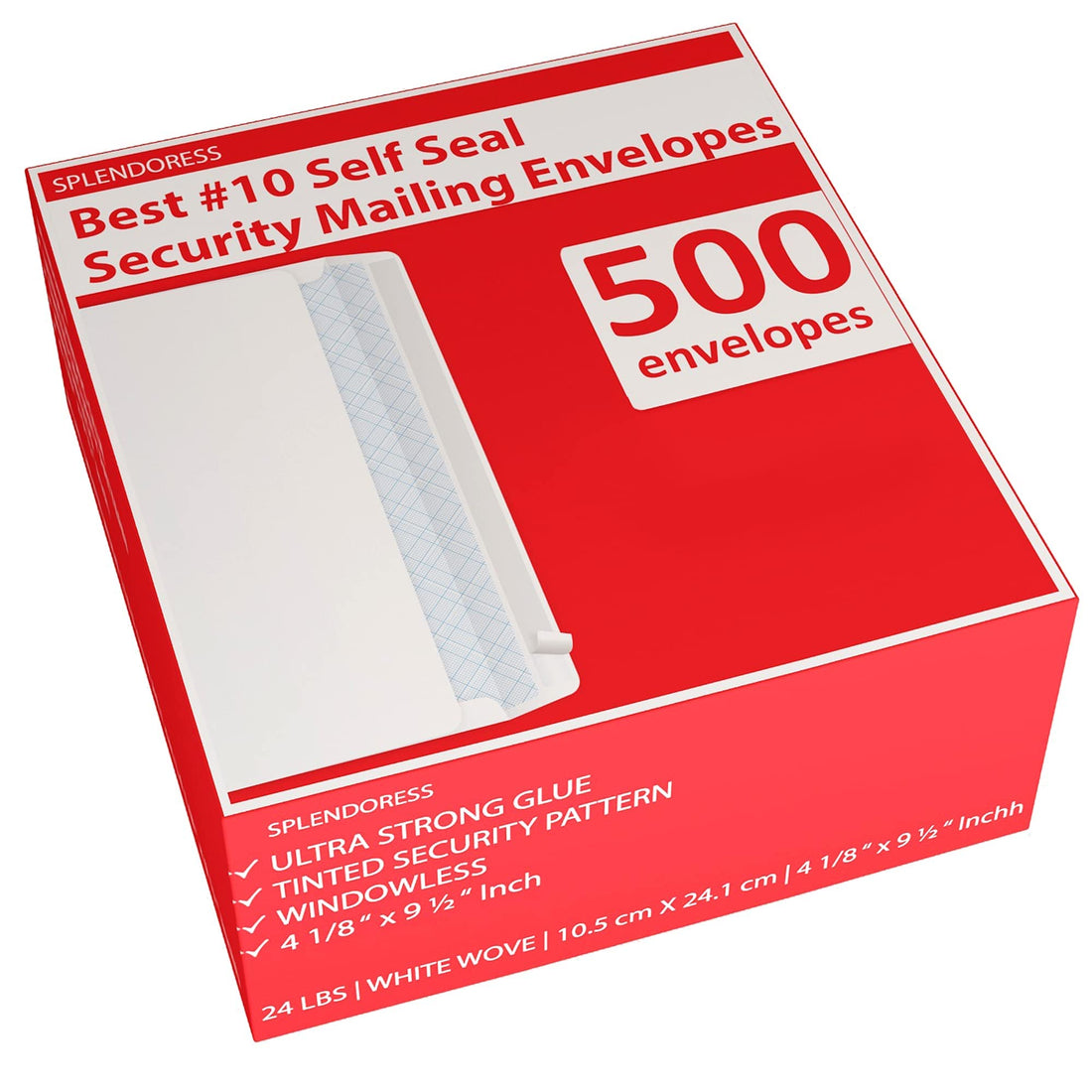 #10 Envelopes Letter Size Self Seal | 500 Business Mailing Security Peel and Sealing Envelope | 100% Tinted | no 10 White Windowless Legal Regular Plain Envelops Pack | 4-1/8 x 9-1/2 Inches | 24 LB - PCTechSupply.com