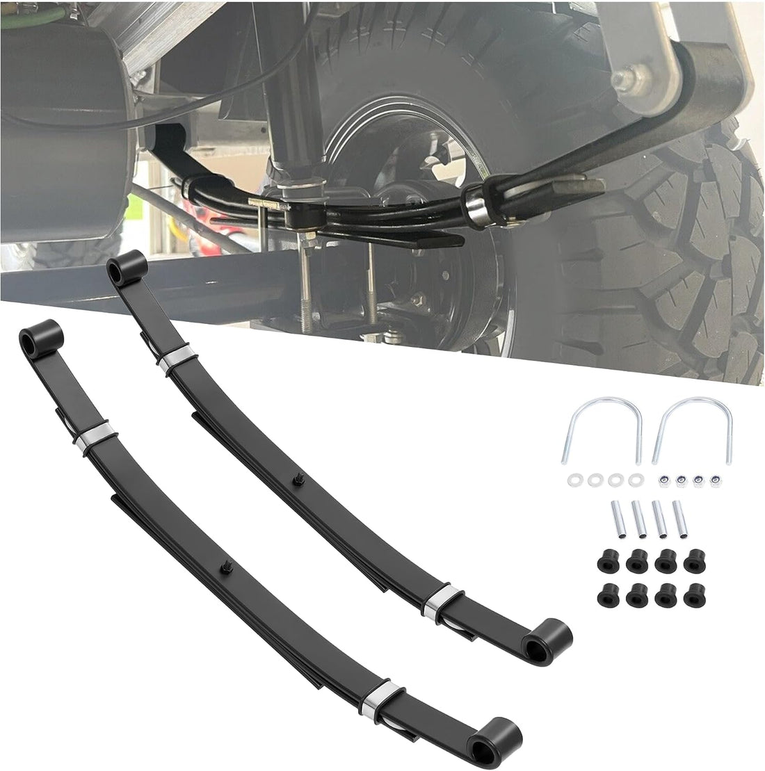 KUAFU Rear Leaf Springs Compatible With Club Car DS Golf Cart 1981-Up Heavy Duty 3 Leafs with Bushings and Sleeves/Set of 2
