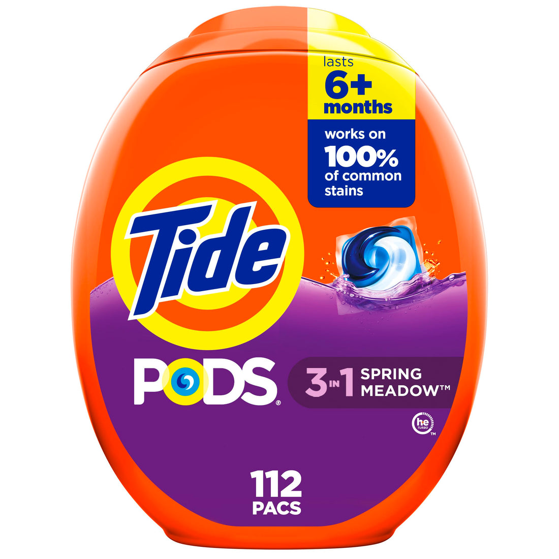 Tide PODS Laundry Detergent Pacs, Spring Meadow Scent, 112 Count, Concentrated Laundry Soap Detergent, Stain Remover and