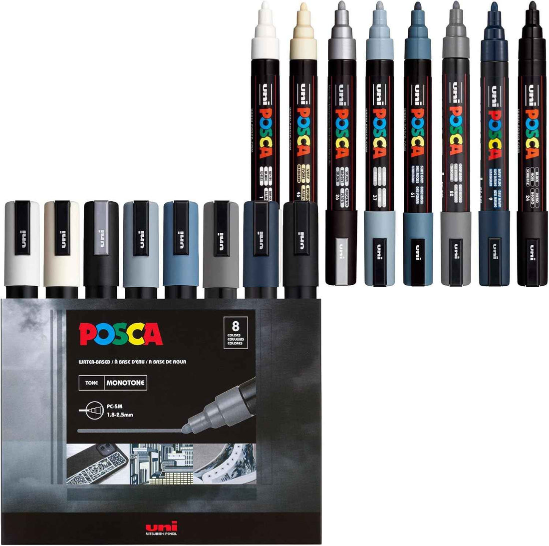 POSCA® PC-5M Paint Markers, 8 Count Monotone Medium Reversible Tip Set