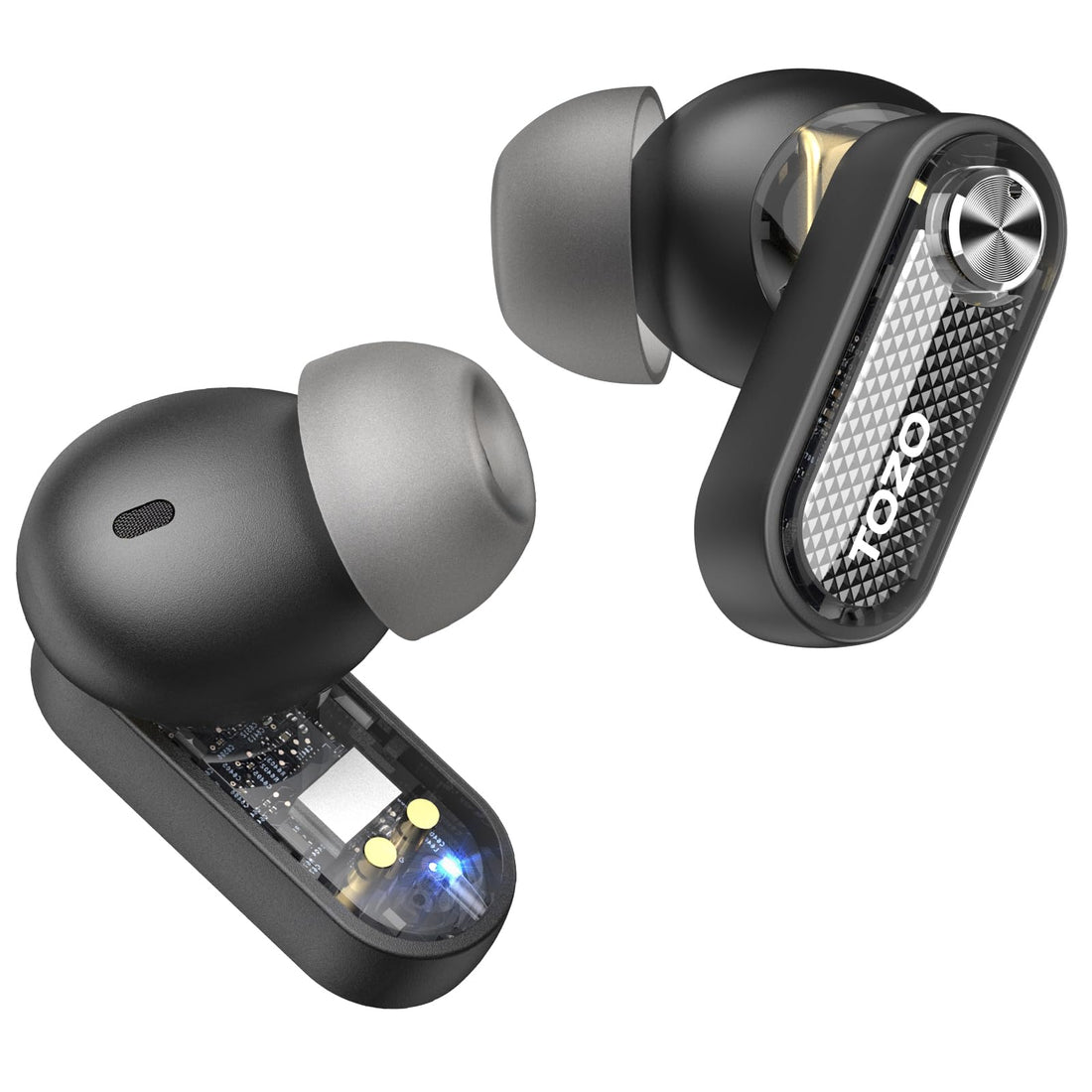 TOZO Hybrid Active Noise Cancelling Wireless Earbuds, 10mm Drivers Deep Bass Stereo Sound, 4 Mics Smart ENC AI Calls, 32 EQ