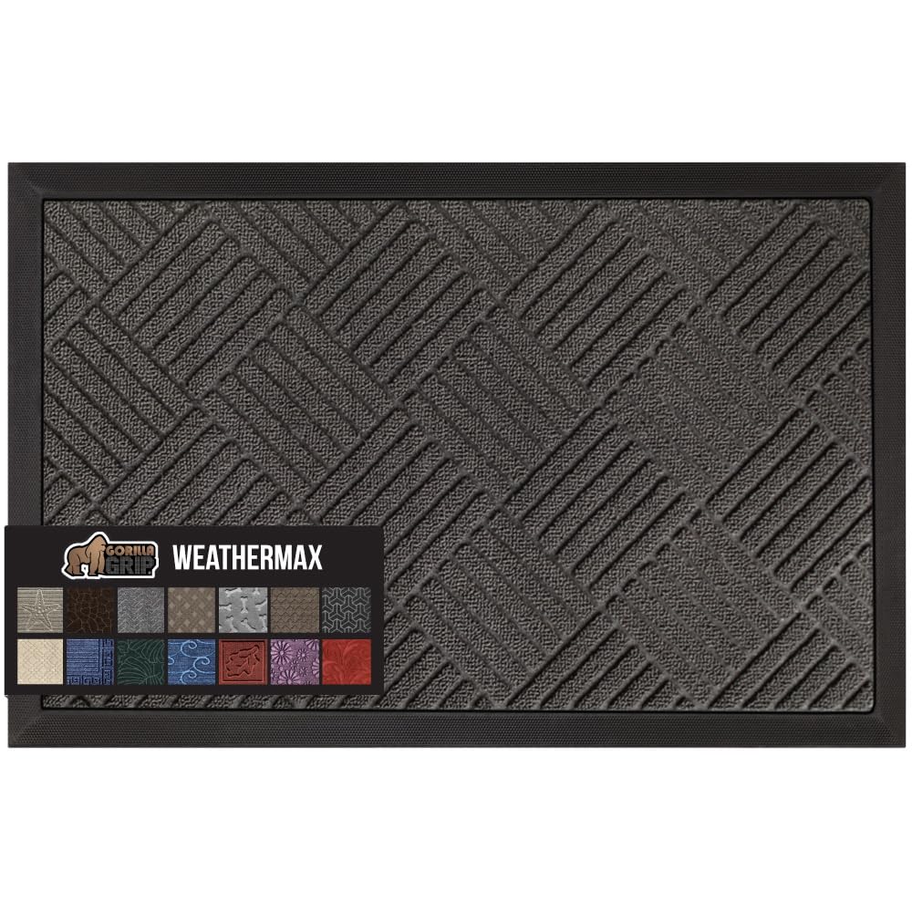 Gorilla Grip 100% Waterproof All-Season WeatherMax Doormat, Durable Natural Rubber, Stain and Fade Resistant, Low Profile, Indoor Outdoor Door Mats, Easy Clean Patio Entrance Mat, 17x29, Gray Diamond - PCTechSupply.com