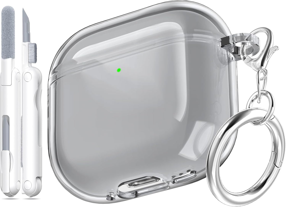 for AirPods 4th Generation Case Cover 2024, Military-Grade Shockproof, Soft TPU Highly Transparent Anti-Yellowing for AirPods 4 Case with Cleaning Kit & Cute Round Buckle, Clear Black
