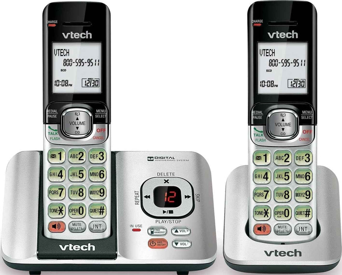 VTech CS6529-2 2-Handset Cordless Phone, Silver/Black | Answering Machine, Caller ID/Call Waiting, DECT 6.0, Handset Speakerphone