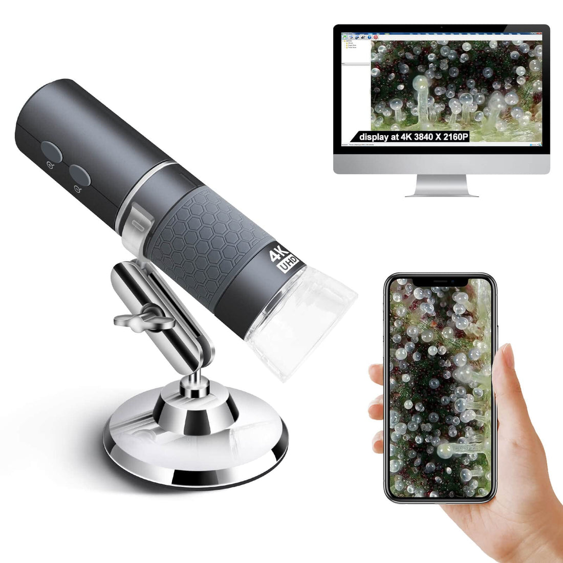 Ninyoon 4K WiFi Microscope for iPhone Android PC, 50-1000X USB Digital Microscope Wireless Super HD Endoscope Camera