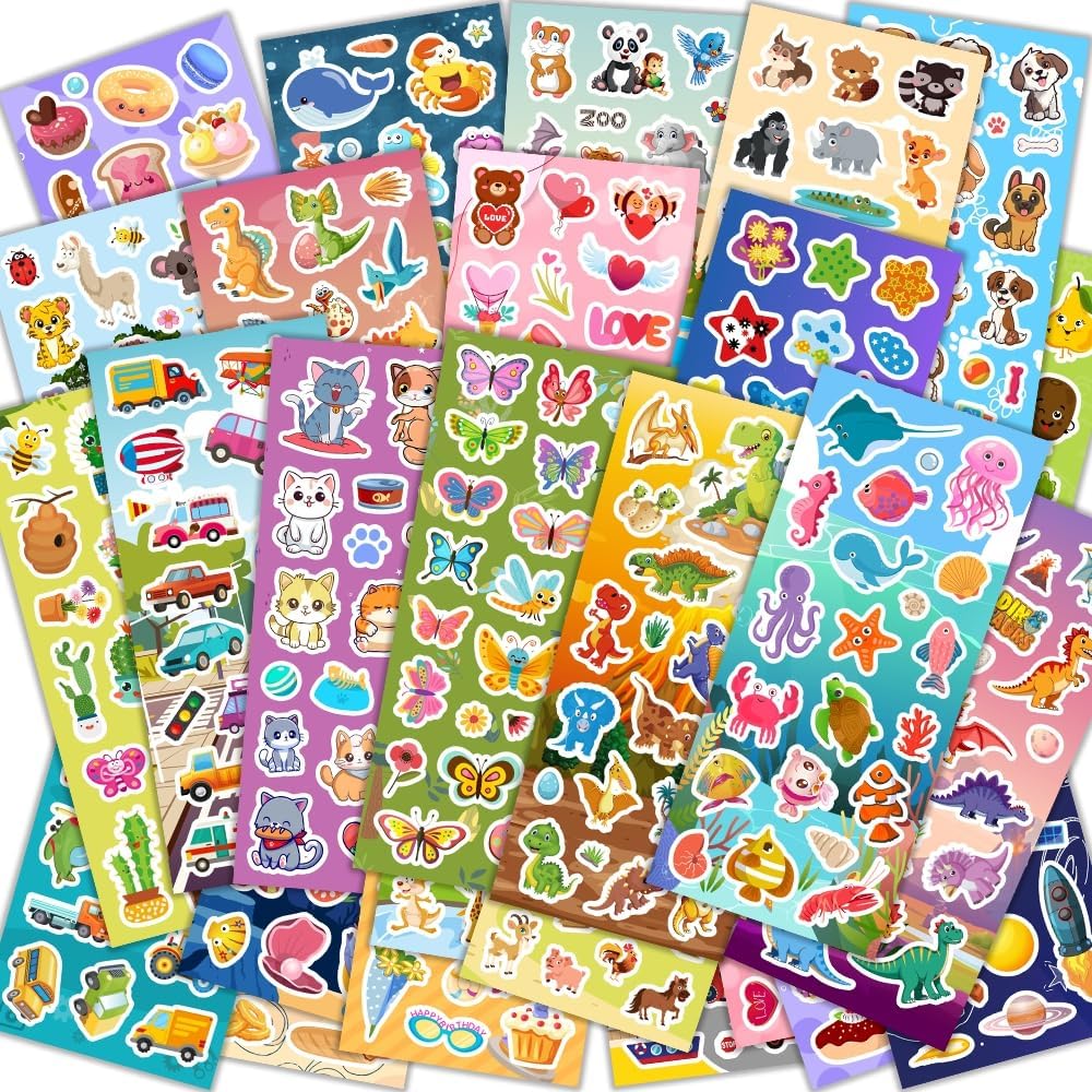 24 Sheets Stickers for Kids & Toddlers, Cute Kids Stickers Variety Pack