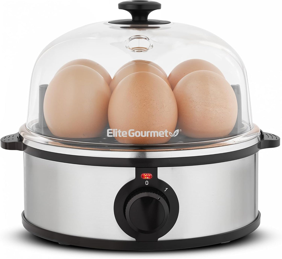 Elite Gourmet EGC724SS Egg Boiler Cooker, 7-Egg Poacher/Omelet Maker, Steel