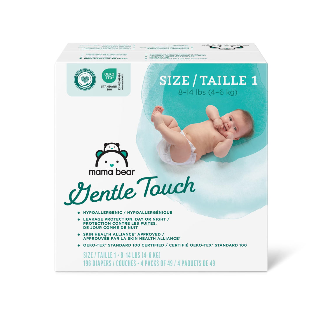 Amazon Brand - Mama Bear Gentle Touch Diapers, Hypoallergenic, Size 1, 196 Count (4 packs of 49), White Drugstore by Mama