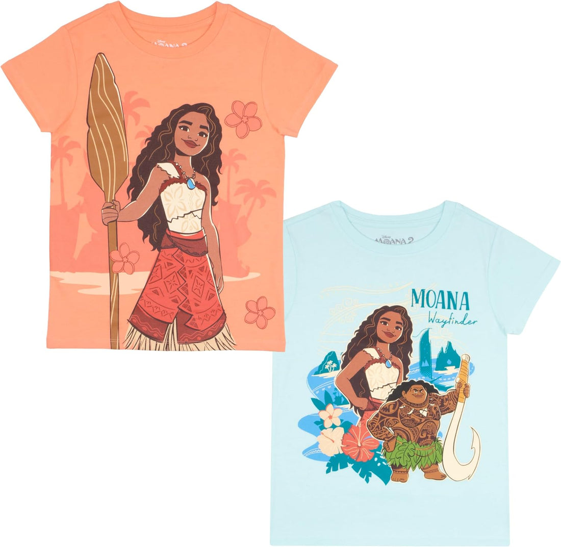 Disney Moana and Friends Girl's Graphic Print T-Shirt 2-Pack - Short Sleeve Tee Bundle for Kids