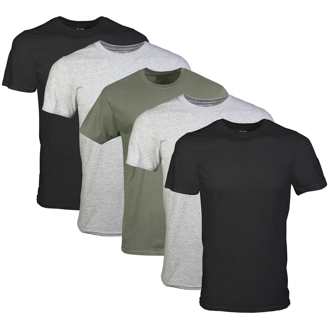 Gildan Men's Crew T-Shirts, Multipack, Style G1100, Black/Sport Grey/Military Green (5-Pack), Large Apparel by Gildan