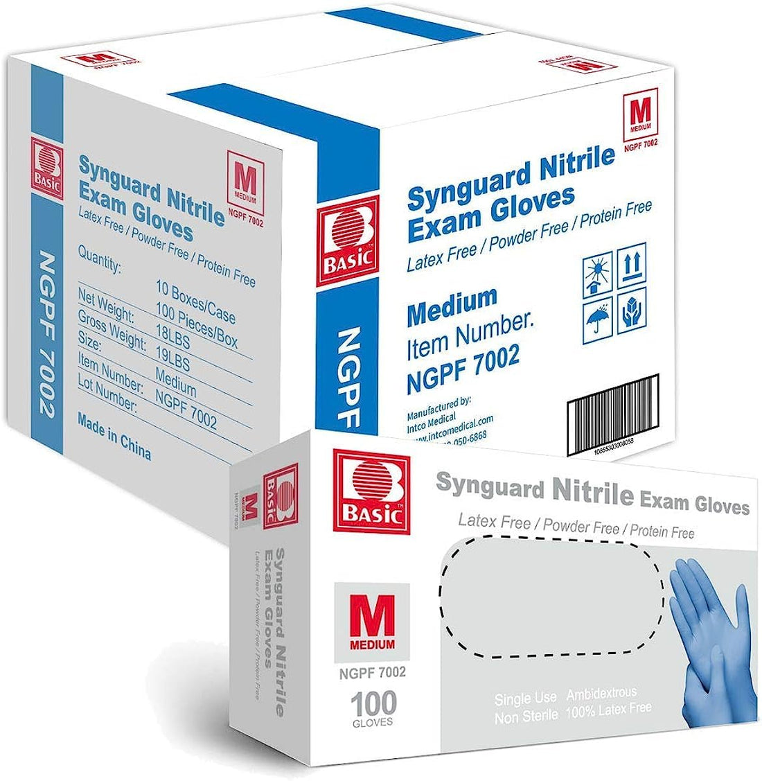 Basic Medical Blue Nitrile Exam Gloves - Latex-Free & Powder-Free - NGPF-7002 (Case of 1,000), Medium BISS by Basic