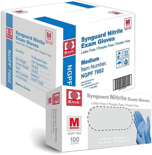 Basic Medical Blue Nitrile Exam Gloves - Latex-Free & Powder-Free - NGPF-7002 (Case of 1,000), Medium BISS by Basic