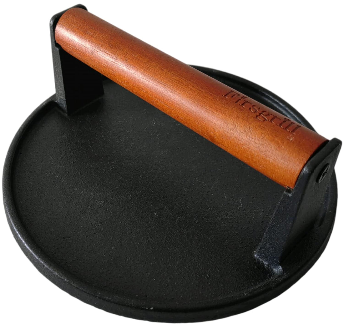 Firsgrill Burger Press 7.08" Round,Heavy-Duty Cast Iron Smash Burger Press Meat Steak With Wood Handle for Blackstone Camp