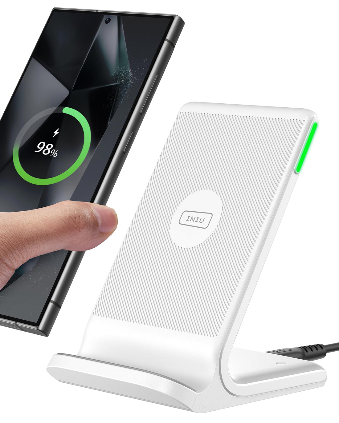 INIU Wireless Charger Station, 15W Fast Qi-Certified Wireless Charging Stand for Official and Home Compatible with iPhone 16