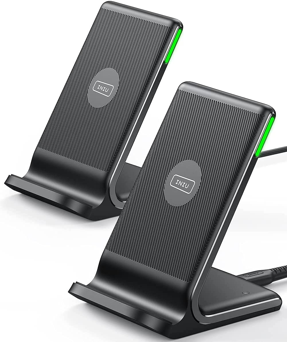 [2-Pack] Wireless Charger, INIU 15W Qi-Certified Fast Wireless Charging Stand with Sleep-Friendly Adaptive Light Compatible
