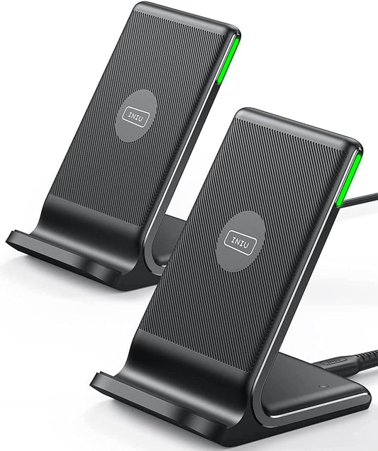 [2-Pack] Wireless Charger, INIU 15W Qi-Certified Fast Wireless Charging Stand with Sleep-Friendly Adaptive Light Compatible