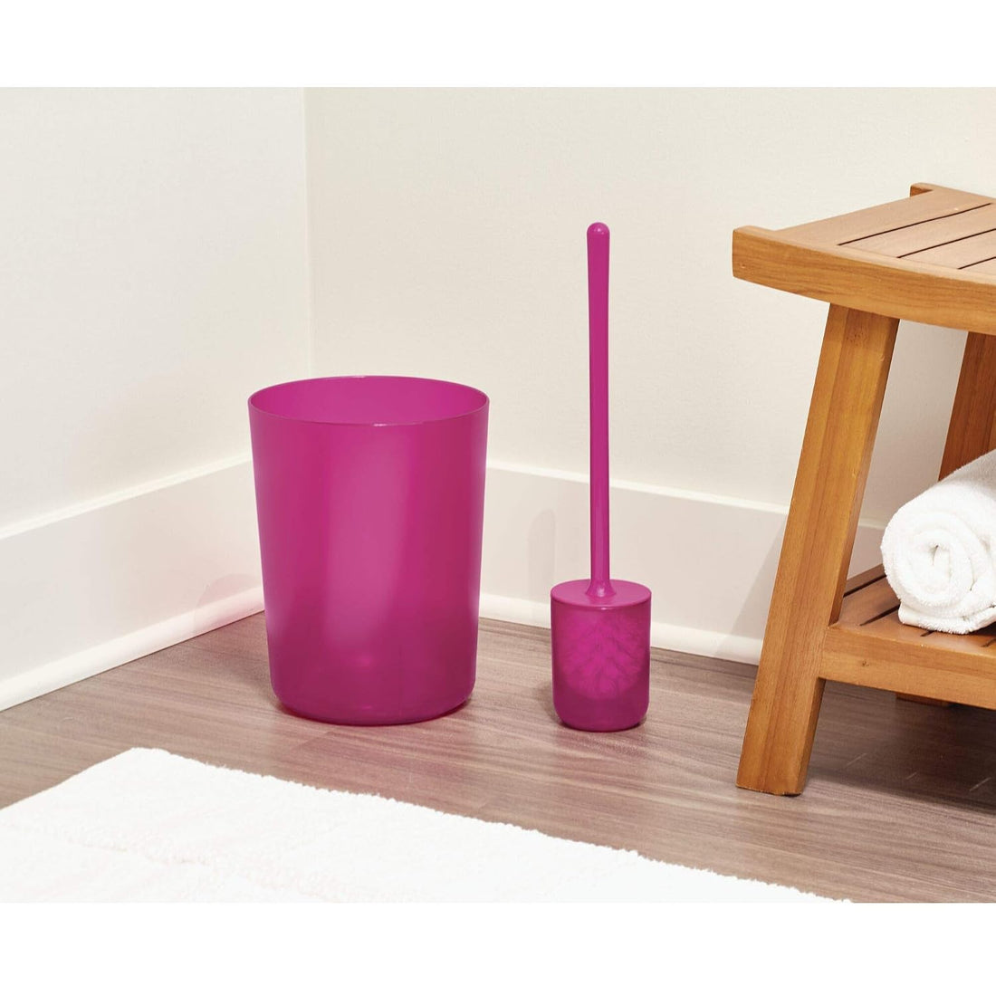 iDesign Round Plastic Trash Can for Bath, Bedroom, Office - The Finn Collection – 7.64" x 10", Magenta