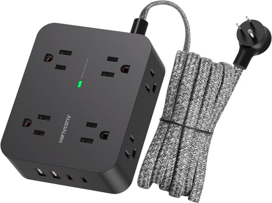 Power Strip Surge Protector, 8 Outlets with 4 USB Charging Ports(2 USB C), 3 Side Outlet Extender with 5 Ft Braided