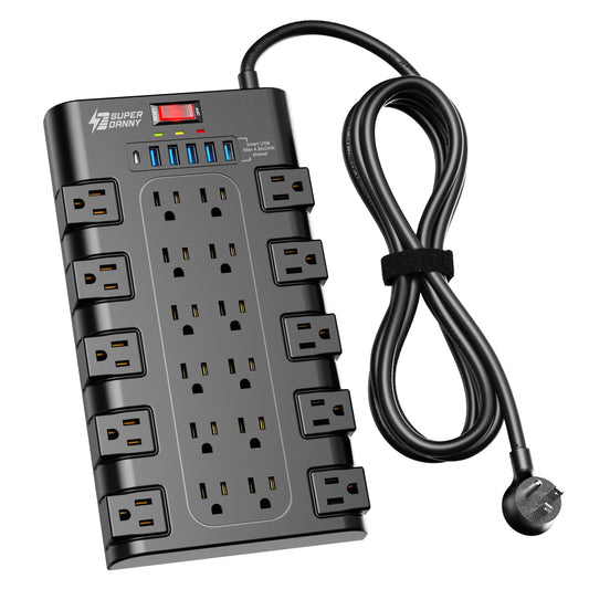Power Strip, SUPERDANNY Surge Protector with 22 AC Outlets and 6 USB Charging Ports, 1875W/15A, 2100 Joules, 6.5Ft Flat Plug
