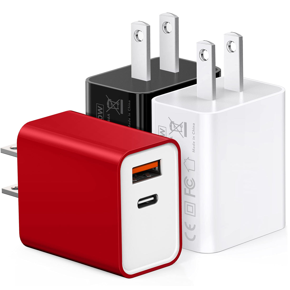 3 Pack 20W PD USB Charger, Dual-Port USB-C Wall Charger Plug in Block Station Type c Box Supper Fast Charging Brick for