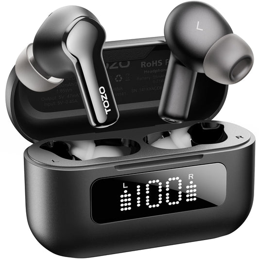 TOZO Hybrid Active Noise Cancelling Wireless Earbuds with 6 Mics AI Clear Call Ear Buds 55H Playtime with LED Display 32