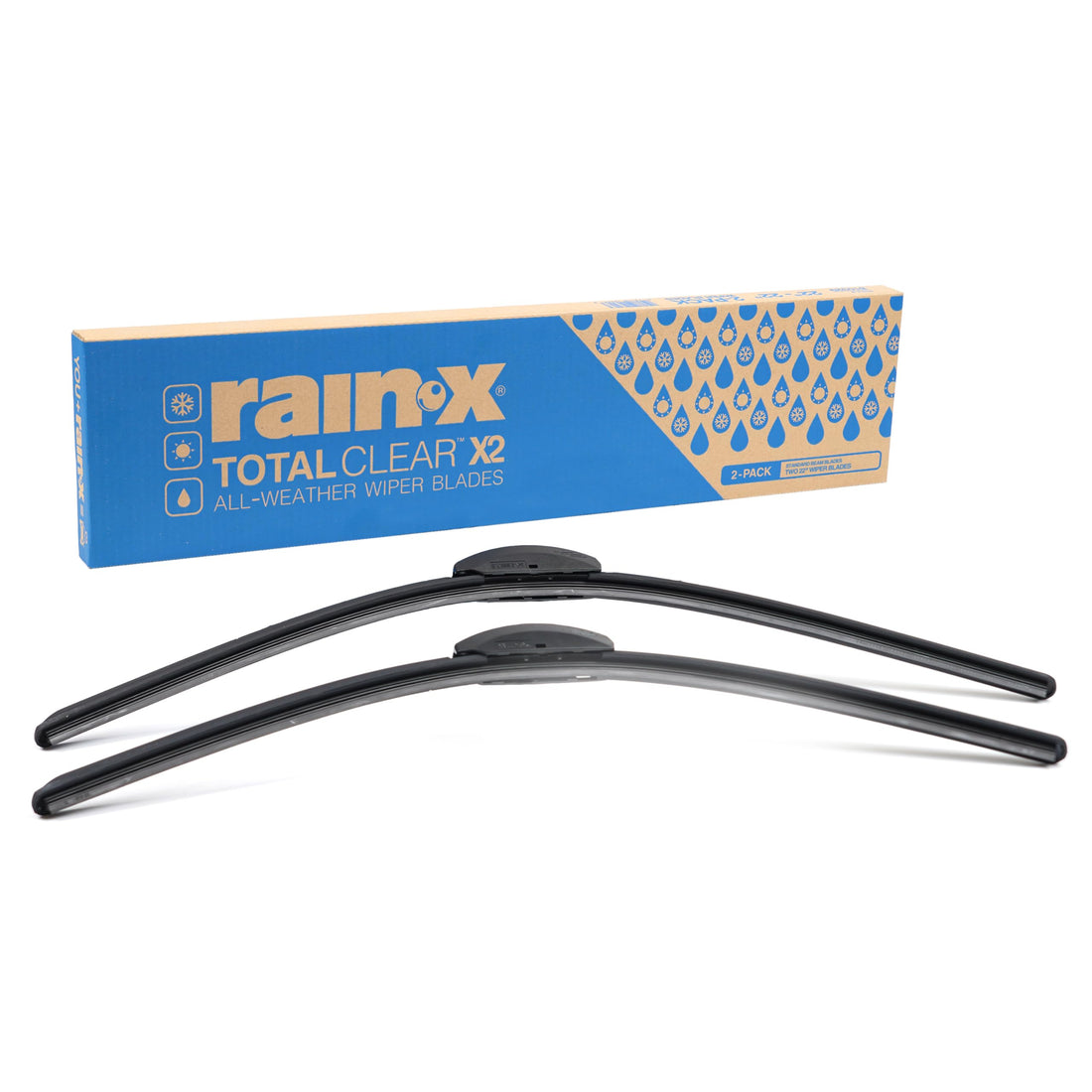 Rain-X 810329 Total Clear Beam Wiper Blades 22" & 22" Windshield Wipers for All-Weather Performance, Rubber Squeegee for