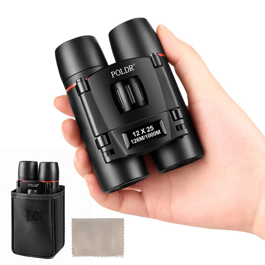POLDR 12X25 Small Binoculars with Clear Vision, Pocket Binoculars Compact for Adults Theater Concert Opera Travel Bird