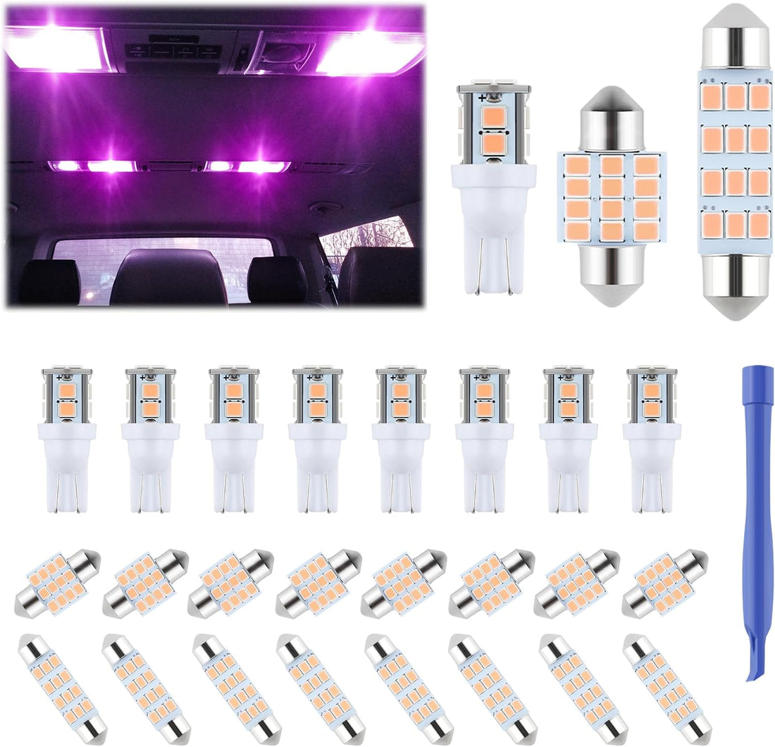 iFunyLED 24 Pieces Dome Light LED Car Interior Bulb Kit Set 194 T10 DE3175 578 31mm 42mm Bulbs Interior Replacement Lights for Car Map License Plate Door Side Marker Cornering Trunk Light - Purple