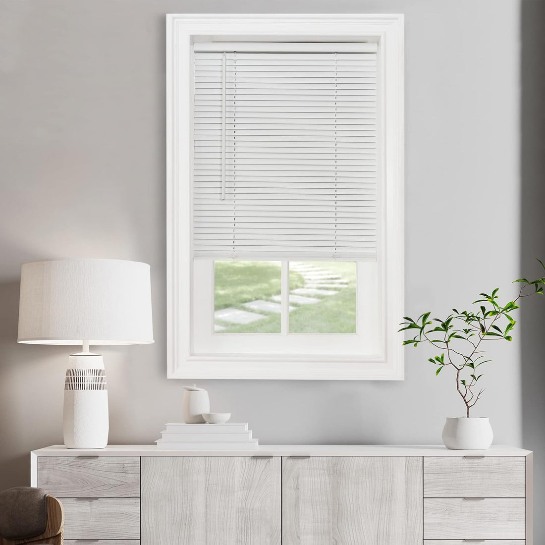 Cordless Light Filtering Mini Blind, 34 x 48 in, Pearl White