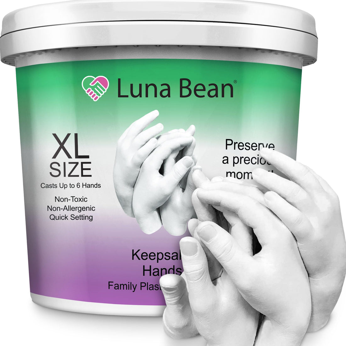 Luna Bean Huge Oversize XL Family Hand Casting Kit - Big Size Hand Molding Kit - Casts 6 Hands Comfortably Adults & Kids, Plaster Clay Craft Gifts for Family Kids Valentines Day Gift Ideas Him Her - PCTechSupply.com