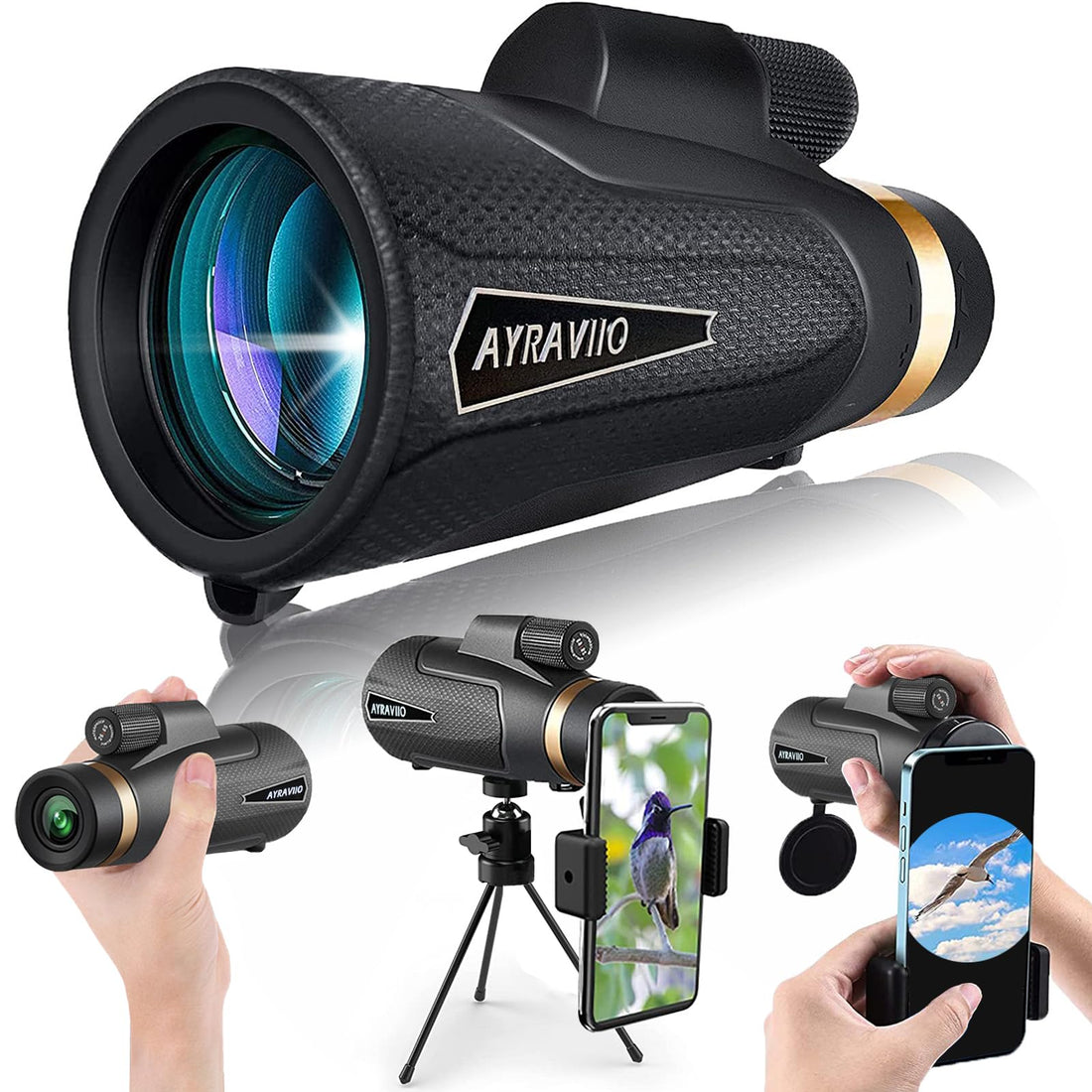 12x60 Monocular Telescope with Smartphone Holder & Upgraded Tripod, High Powered SMC & BAK4 Scope, Birthday Gifts for Men