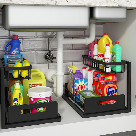 REALINN Under Sink Organizer and Storage, 2 Pack Pull Out Cabinet Organizer Slide Out Sink Shelf Cabinet Storage Shelves,