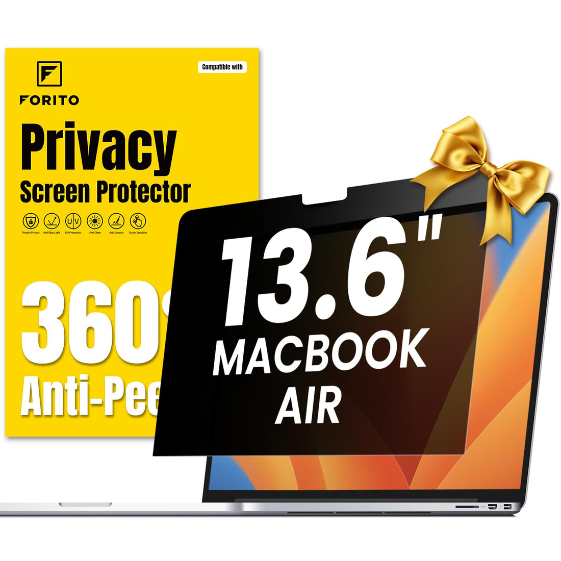 F FORITO 360° Privacy Screen Protector Compatible with MacBook Air 13.6 inch (2022-2024, M2, M3), Anti Peeping and Anti