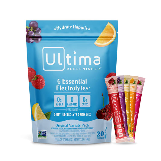 Ultima Replenisher Daily Electrolyte Drink Mix – Original Variety, 20 Stickpacks – Hydration Packets with 6 Electrolytes &