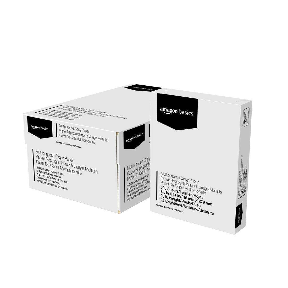 Amazon Basics Multipurpose Copy Printer Paper, 8.5" x 11", 20 lb, 8 Reams, 4000 Sheets, 92 Bright, White - PCTechSupply.com