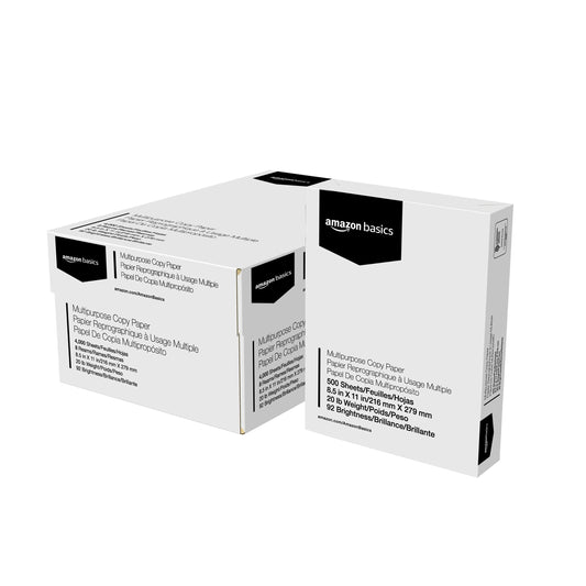 Amazon Basics Multipurpose Copy Printer Paper, 8.5" x 11", 20 lb, 8 Reams, 4000 Sheets, 92 Bright, White - PCTechSupply.com