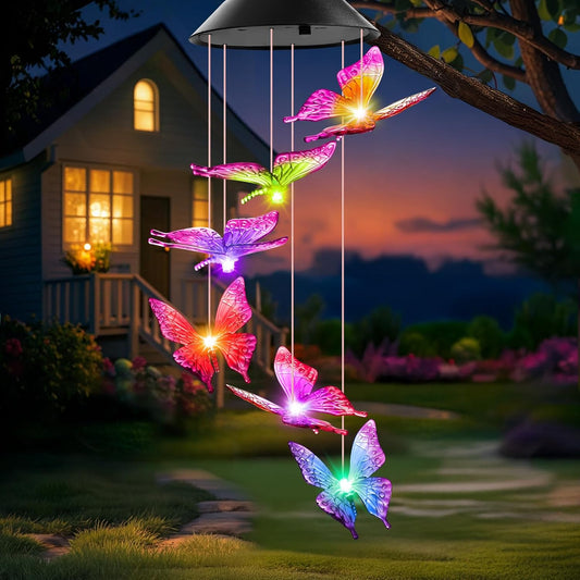Winzwon Solar Wind Chimes, Christmas Gardening Butterfly Gifts for Women