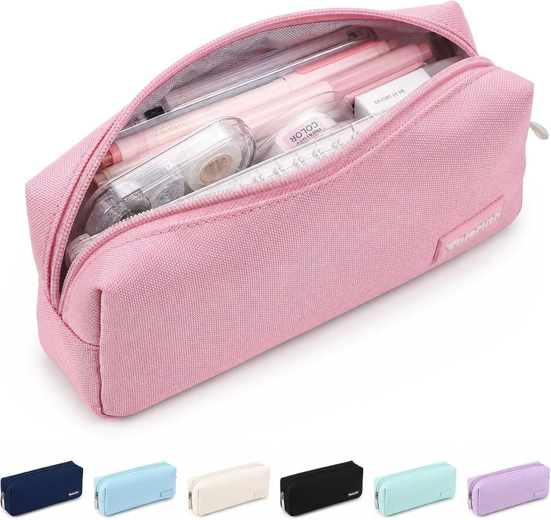 Small Pencil Case Simple Pencil Pouch, Zippered Pen Bag School Supplies for Teens Girls Boys Adults, Pink
