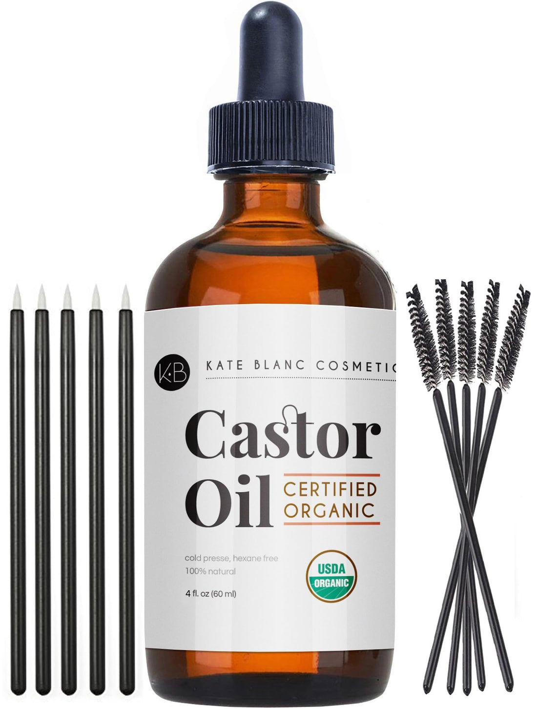 Kate Blanc Cosmetics Organic Castor Oil (4oz). 100% Pure, Cold Pressed, Hexane Free in a Glass Bottle. Stimulate Growth for Eyelashes, Eyebrows, Hair. Skin Moisturizer & Oil Cleanse with Starter Kit - PCTechSupply.com
