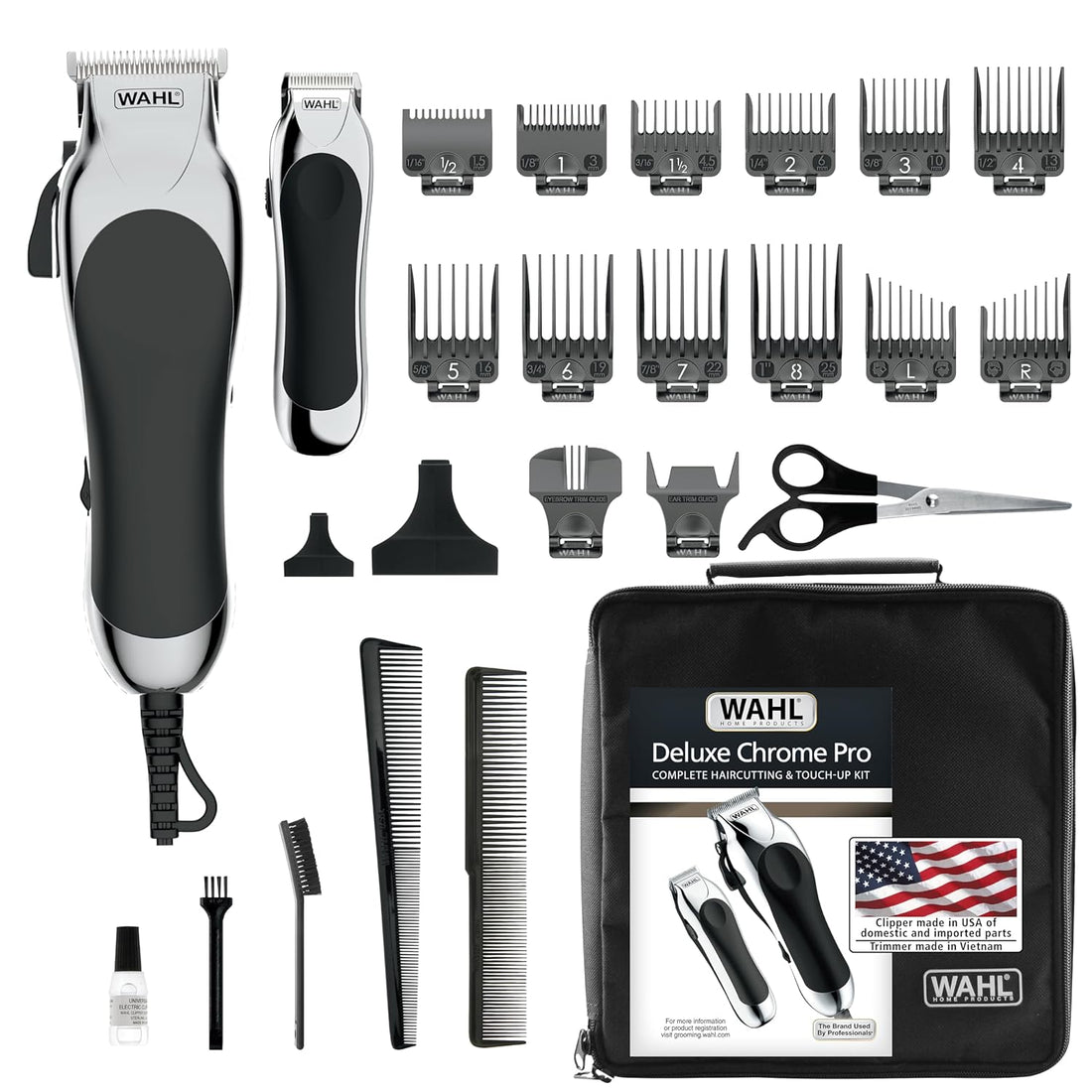 Wahl Clipper USA Deluxe Corded Chrome Pro Complete Hair & Trimming Kit