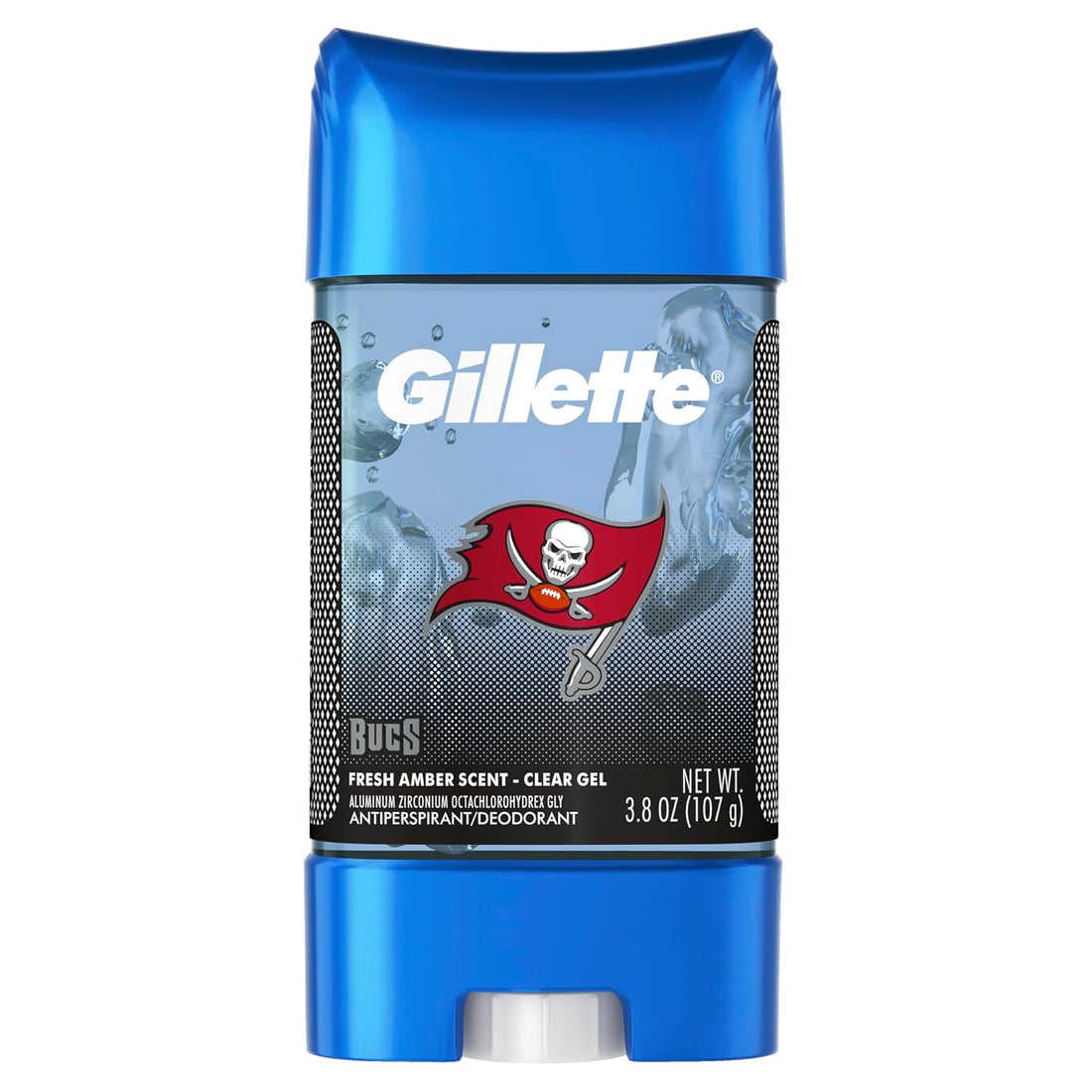 Gillette Tampa Bay Bucs Antiperspirant and Deodorant, 72hr Instant Sweat & Odor Protection, Long Lasting Freshness & Protection, Anti-White Mark Technology, Clear Gel, Fresh Amber Scent, 3.8 oz