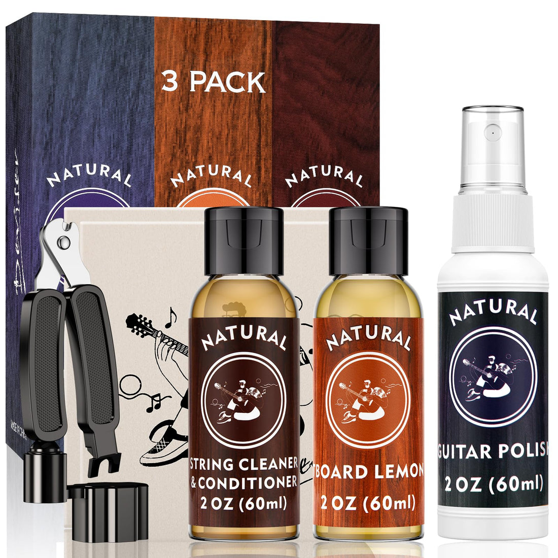 Deviser Guitar Cleaning,All IN ONE Kit,fretboard Lemon oil,Polish,Guitar String-cleaner,Guitar string winder,Cleaning cloth