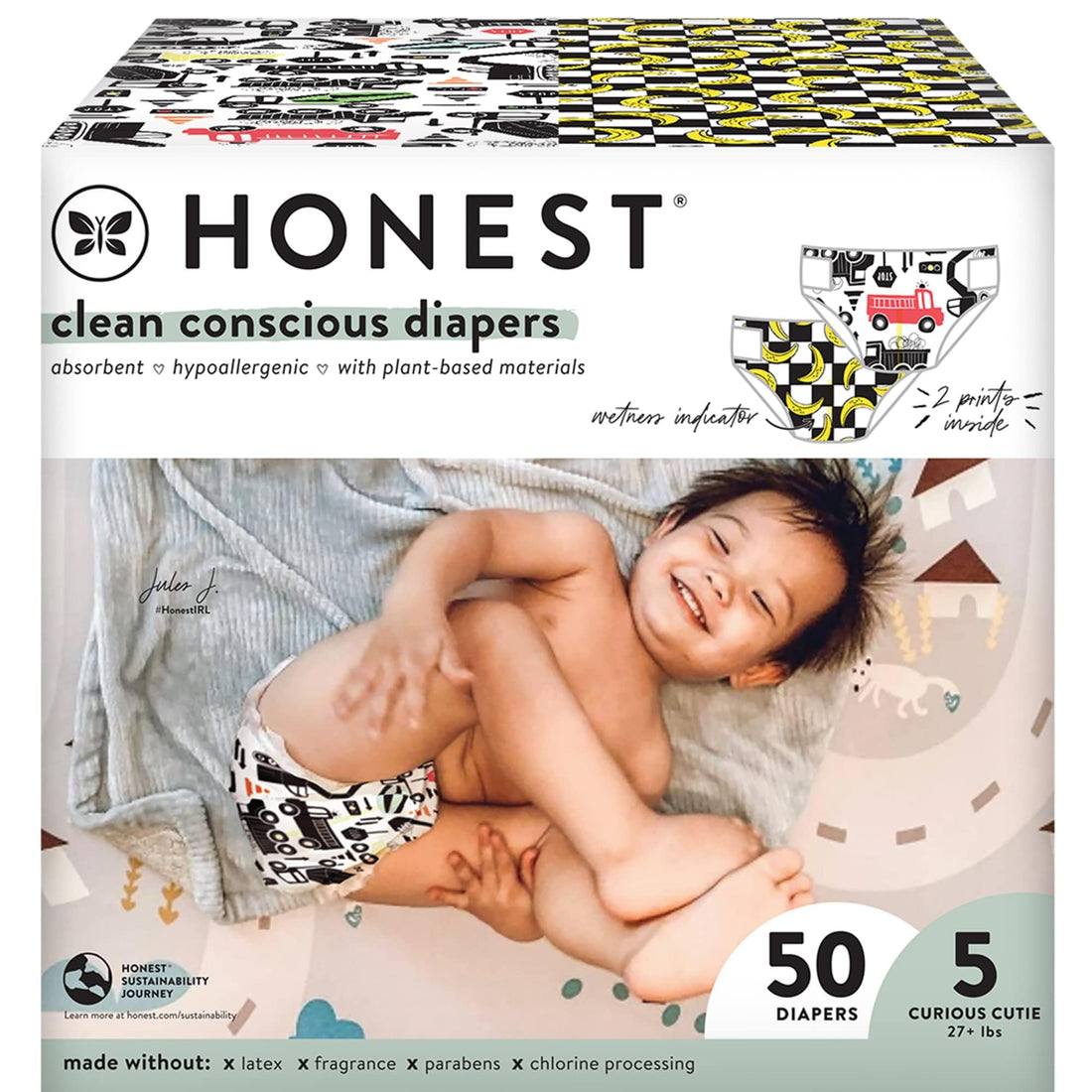 The Honest Company Clean Conscious Diapers | Plant-Based, Sustainable | Big Trucks + So Bananas | Club Box, Size 5 (27+ lbs), 50 Count - PCTechSupply.com