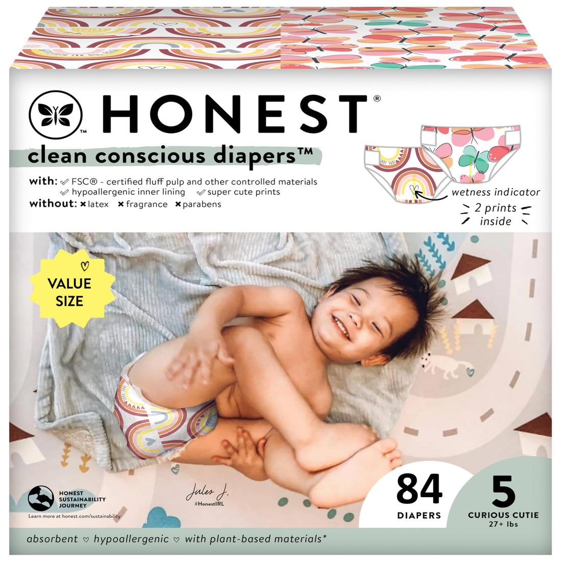 The Honest Company Clean Conscious Diapers | Plant-Based, Sustainable | Wingin' It + Catching Rainbows | Super Club Box,