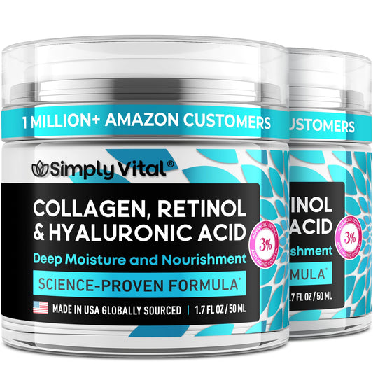 SimplyVital Collagen Face Moisturizer - Anti-Aging Retinol Cream for Face, Neck & Décolleté with Hyaluronic Acid - Made in