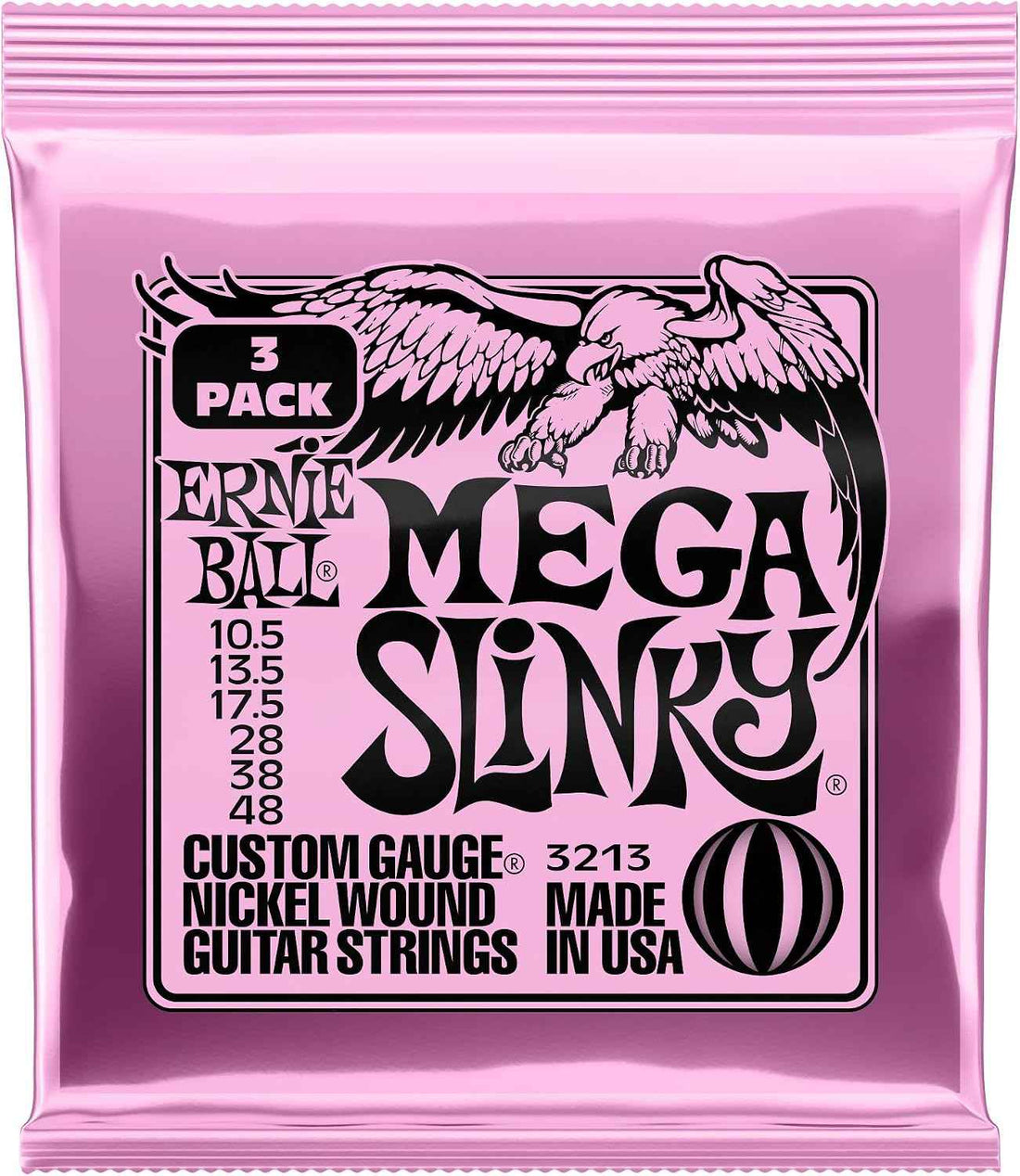 Ernie Ball Mega Slinky Nickel Wound Electric Guitar Strings 3-pack, 10.5-48 Gauge (P03213)