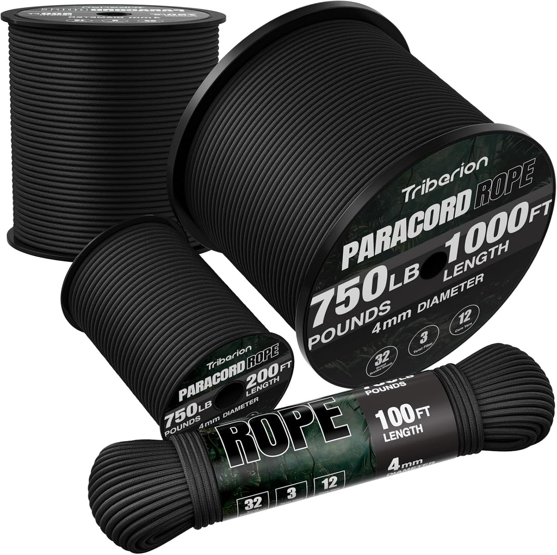 Paracord Rope 750 lb - 1000ft / 500ft / 200ft / 100ft 5/32" Parachute Cord 4MM 12-Strand para Cord - Heavy Duty Spool String for Survival,Camping Gear, Survival Bracelet, Clothesline